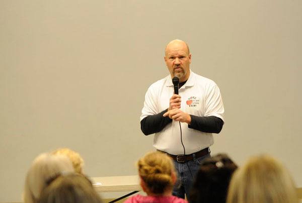 Sequim schools superintendent Kelly Shea speaks with attendees of a Citizens for Sequim Schools meeting in January as school advocates look to pass a $49 million school construction bond. Shea has applied for the superintendent position with the East Valley (Spokane) School DIstrict.