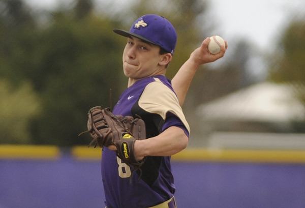 Sequim starter Austin Hilliard works the mound against Anacortes on April 2. Hilliard went all seven innings in the 2-0 loss