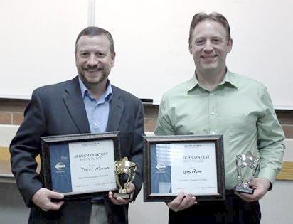 Sequim resident Daryl Morris took first place in the International Speech contest on May 1 for Toastmasters in District 32’s Division B