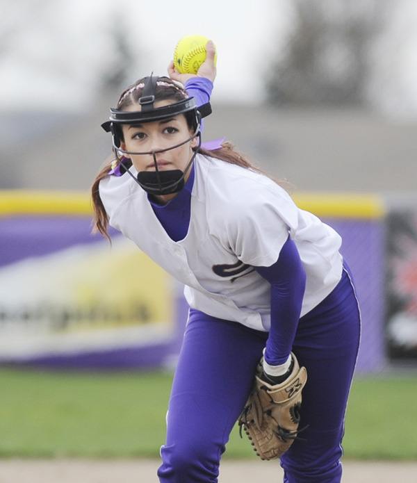 Makayla Bentz readies a pitch as Sequim takes on North Kitsap on March 26. Bentz struck out 13 of 15 batters in a five-inning