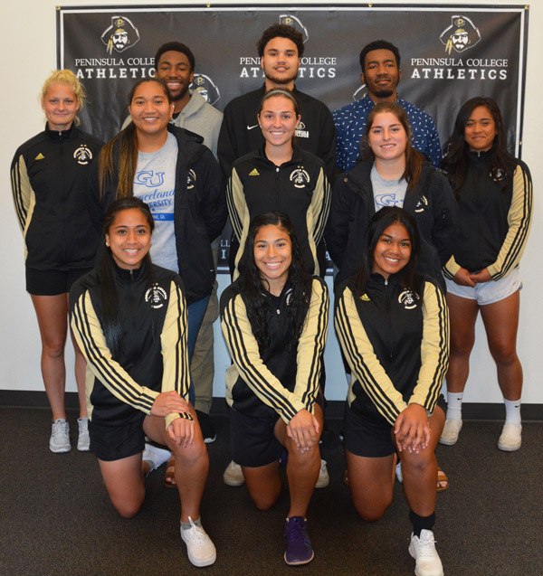 Peninsula College student-athletes sign letters of intent to continue their collegiate careers in June. They include (back row