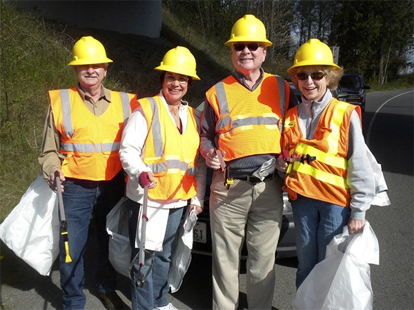 This is the first of four U.S. Highway 101 clean-ups that Chapter 74 Footprinters has committed to in keeping the highway clean for visitors to the peninsula. From left are Bob Stipe