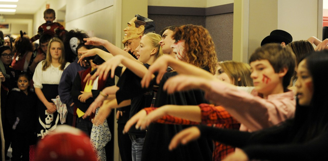 Sequim High School students give visitors to their annual Haunted Hallways a spooky treat in 2015: a medley of songs from “The Nightmare Before Christmas.” Sequm Gazette file photo by Michael Dashiell