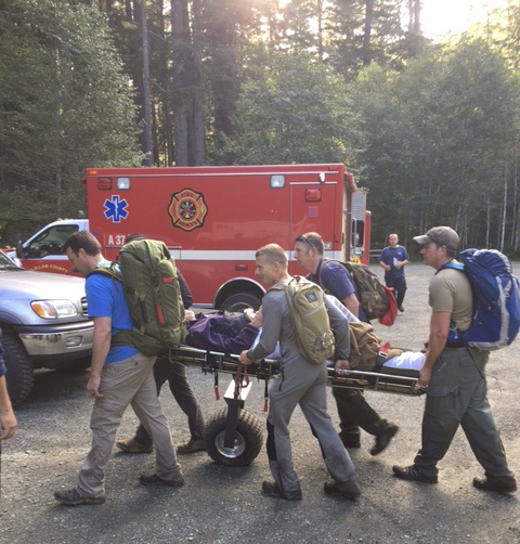 Clallam County and U.S. Border Patrol search and rescue teams help extricate an injured hiker on Sept. 21. Submitted photo