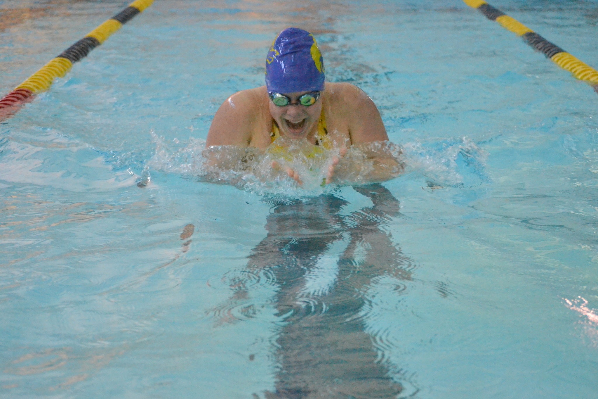 Joie Darminio swims the 100 breaststroke against North Kitsap on Oct. 20. She qualified for districts in the event earlier in the week against Port Townsend with a time of 1:22.16. Sequim Gazette photos by Matthew Nash