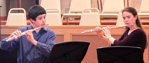 Pictured are flautists Josh Gershon and Tirzah Small.