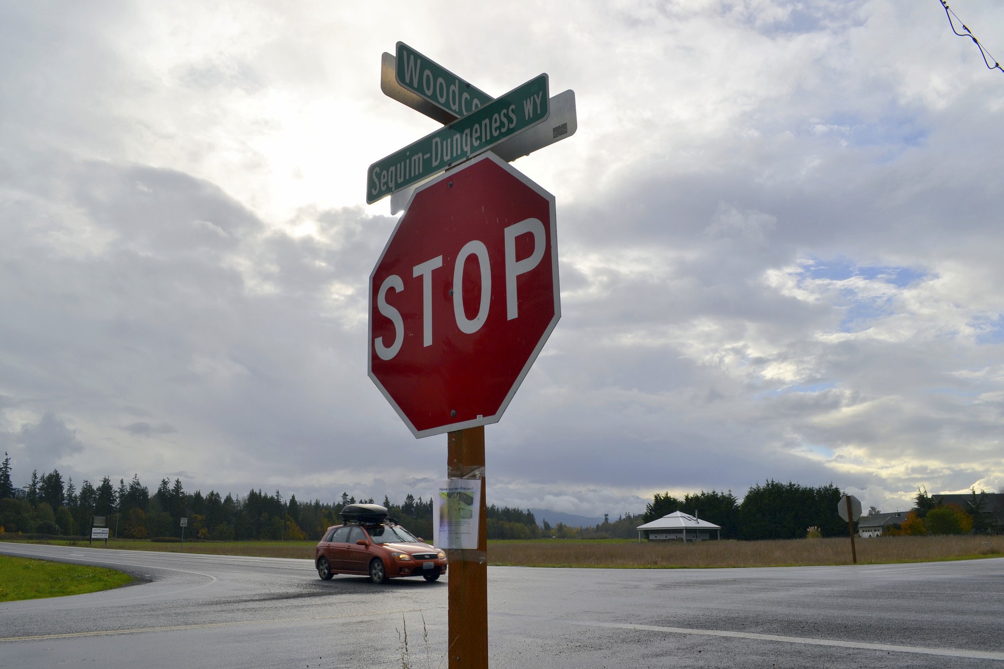 Clallam County Roads Department staff says one option for improving safety at the intersection of Sequim-Dungeness Way and Woodcock Road might include installing a roundabout. Ross Tyler, county engineer, said a roundabout likely wouldn’t reduce vehicle wrecks but it could reduce the severity of the wrecks compared to a four-way stop. Sequim Gazette photo by Matthew Nash