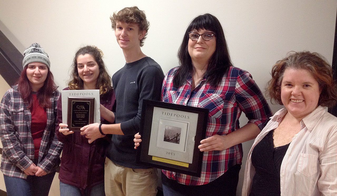 From left are Tidepools managing editor Emily Jernigan with co-editors Baylee Bamford, David Jensen, Bridget Eleson and Julie Steiger. Submitted photo