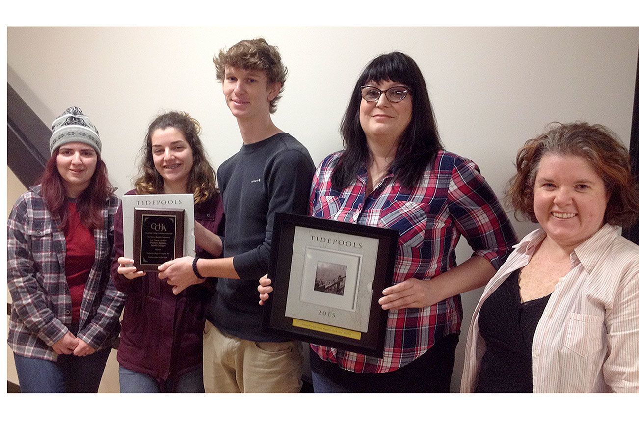 From left are Tidepools managing editor Emily Jernigan with co-editors Baylee Bamford, David Jensen, Bridget Eleson and Julie Steiger. Submitted photo