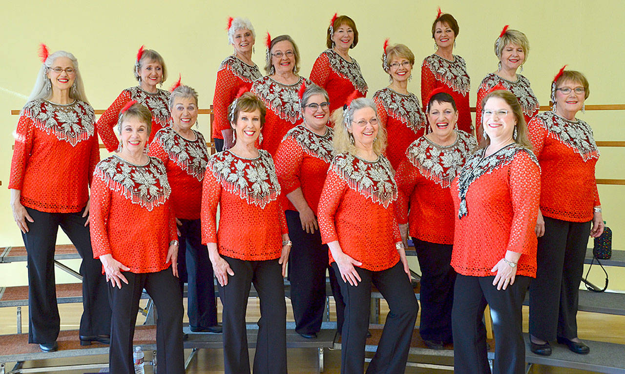 Members of the Grand Olympic Chorus recently competed in the International Sweet Adeline’s Region 13 competition in Spokane. Although one of the smallest choruses there, it received many comments and compliments about its performance. The GOC meets every Monday for rehearsals from 6:30-9 p.m. at its rehearsal hall in the Bell Creek shopping center, at 990 E. Washington St. in Sequim, (near QFC). The chorus also will be hosting an ice cream social on Aug. 27 at Trinity United Methodist Church, 100 S. Blake Ave. Photo by Ken Lillagore