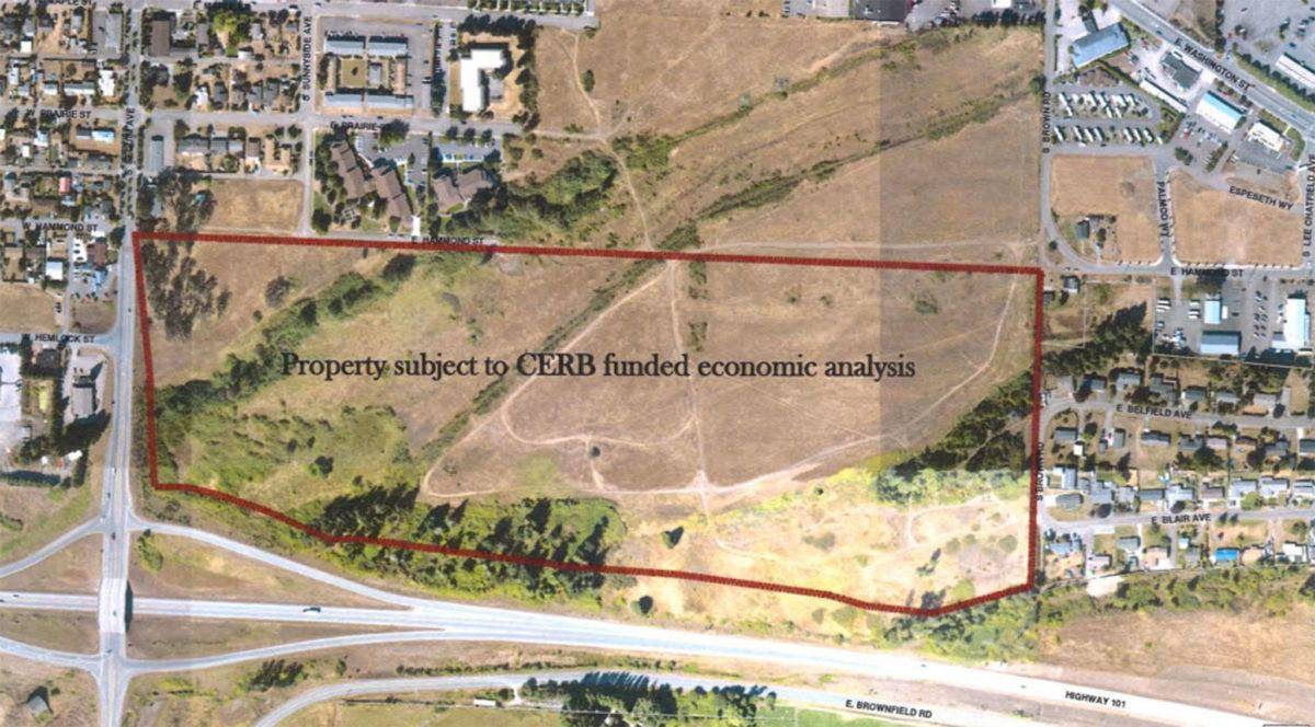 A $50,000 grant from the state’s Department of Commerce Community Economic Revitalization Board will help the City of Sequim pay for consultants to identify the best development opportunities for 52 acres north of U.S. Highway 101 and east of North Sequim Avenue. Photo courtesy of City of Sequim