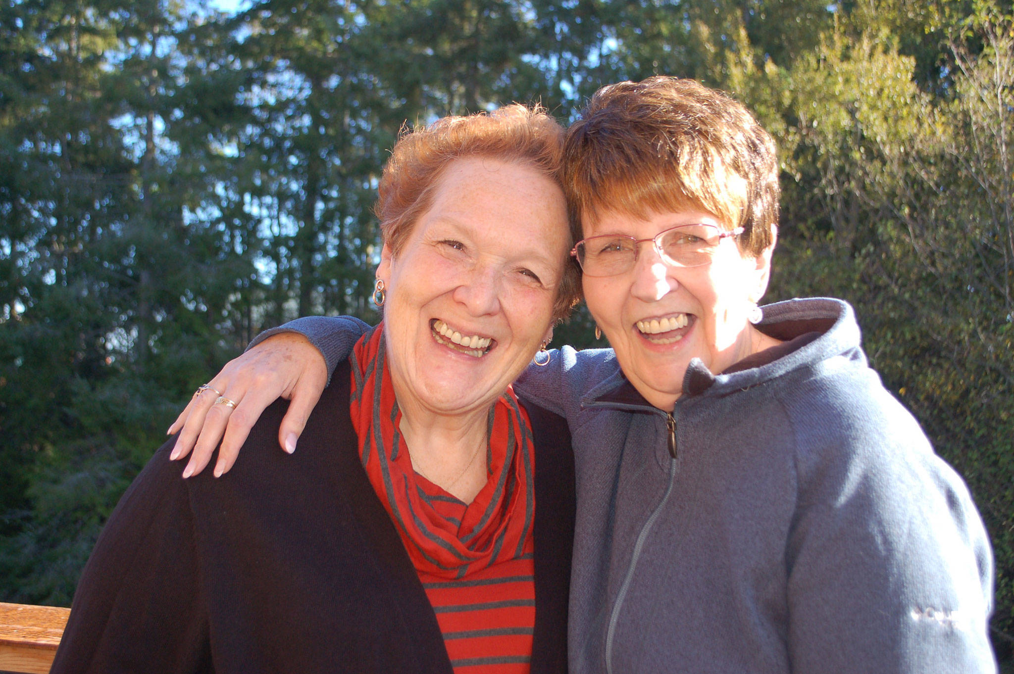 Diamond Point locals, neighbors and best friends Didi Ryall and Charlotte Carroll get together at Carroll’s house after filming in Los Angeles six weeks ago for the game show Wheel of Fortune. Sequim Gazette photo by Erin Hawkins