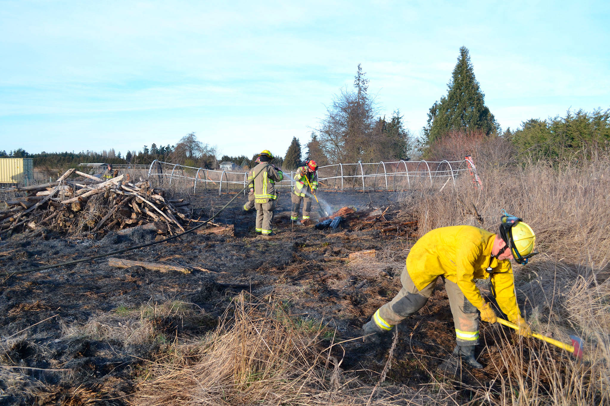 About 86 percent of last year’s emergency calls to Clallam County Fire District 3 were medical related while the rest were for vehicle wrecks, hazardous spills, technical rescues and fire suppression like this brush fire last February in Carlsborg. Sequim Gazette file photo by Matthew Nash