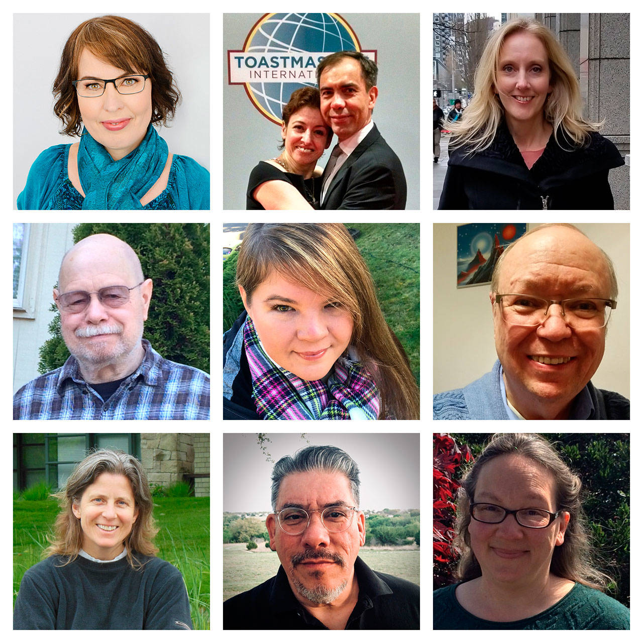 Speakers at the Skwim Toastmasters’ June 11 “Laugh Out Loud” include (top row, from left) Anna Margolina, Vladimir Balabanov and Amy Peper, (middle row, from left) Don Woelfle, Rebecca Reece and Don Bailey, and (bottom row, from left) Lisa Hurt, Omar Rivas and Hazel Booth. Submitted photos