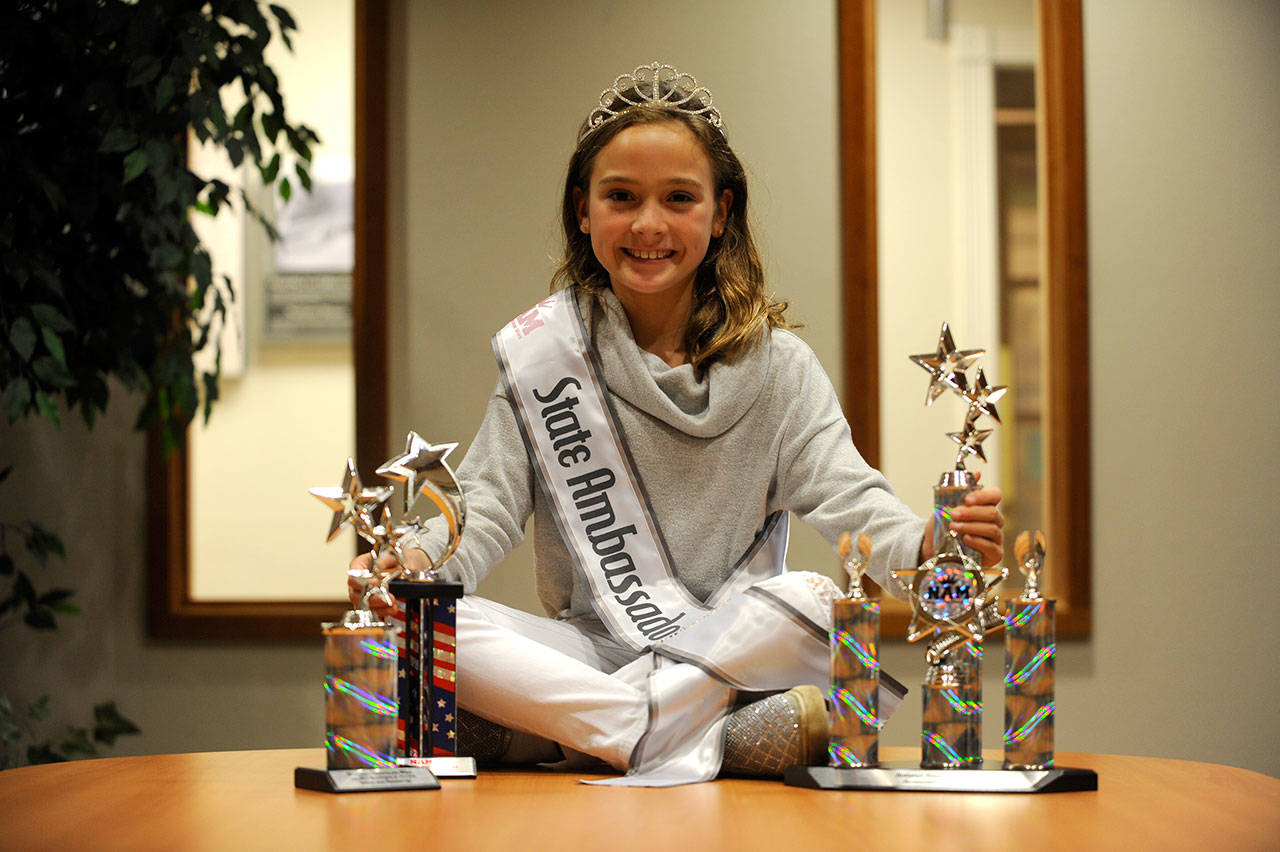 Genevieve Wakefield, 9, will compete this November at the National All-American Miss pageant for the national title, the talent title, and possibly the national Ambassador Spotlight title. Sequim Gazette photo by Matthew Nash