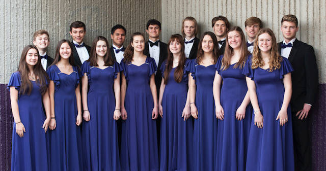 Sequim High School’s large vocal ensemble group was selected first alternate for the WIAA/WMEA State Solo and Ensemble Contest that was to be held in late April. Led by director John Lorentzen, this group was also featured at the Washington Music Educators Association’s conference in February, invited to perform as representatives of small school choral programs in Washington state. Pictured are (back row from left) Keaton King, Espn Judd, Kenneth Wolfley, Henry Hughes, Jonathan Heintz, Adrian Funston, Harrison Bell and Jax Thaxton, with (front row, from left) Kariya Johnson, Danika Chen, Maddy Dietzman, Anastasia Updike, Delaney Nucci, Eva Lofstrom, Payton Sturm and Chloe “Cas” Morton. Photo courtesy of John Lorentzen