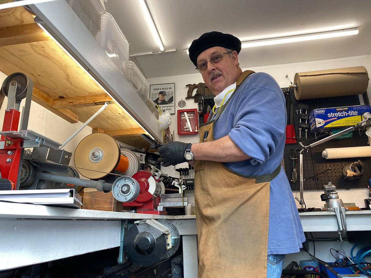 Dennis Westendorf his business, A Razor Edge Sharpening, to the Sequim Farmers & Artisans Market. Photo by Emma Jane Garcia