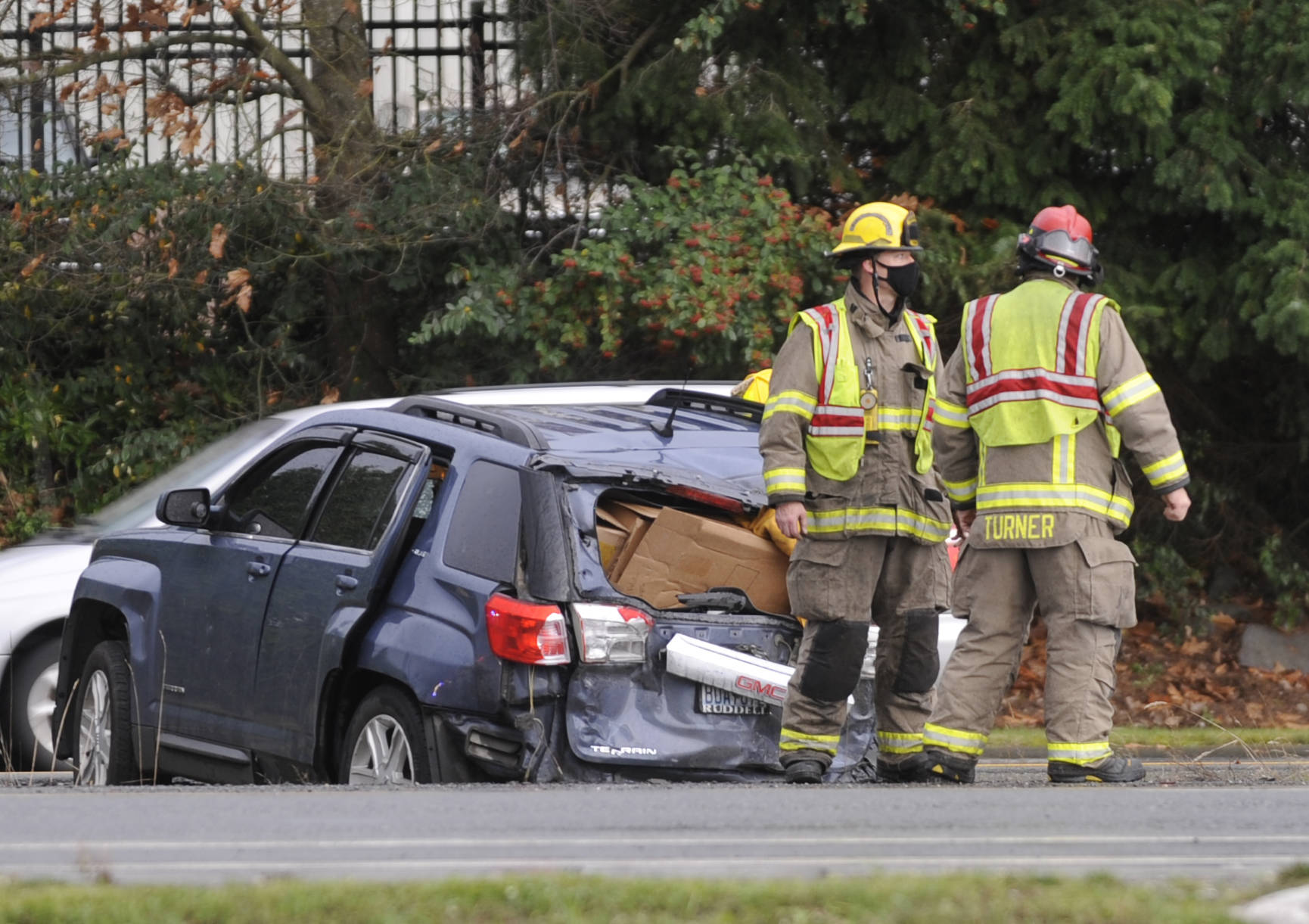 Four people were sent to Port Angeles and Seattle on Friday afternoon after a collision at the intersection of US Highway 101 and Carlsborg Road. Sequim Gazette photo by Michael Dashiell