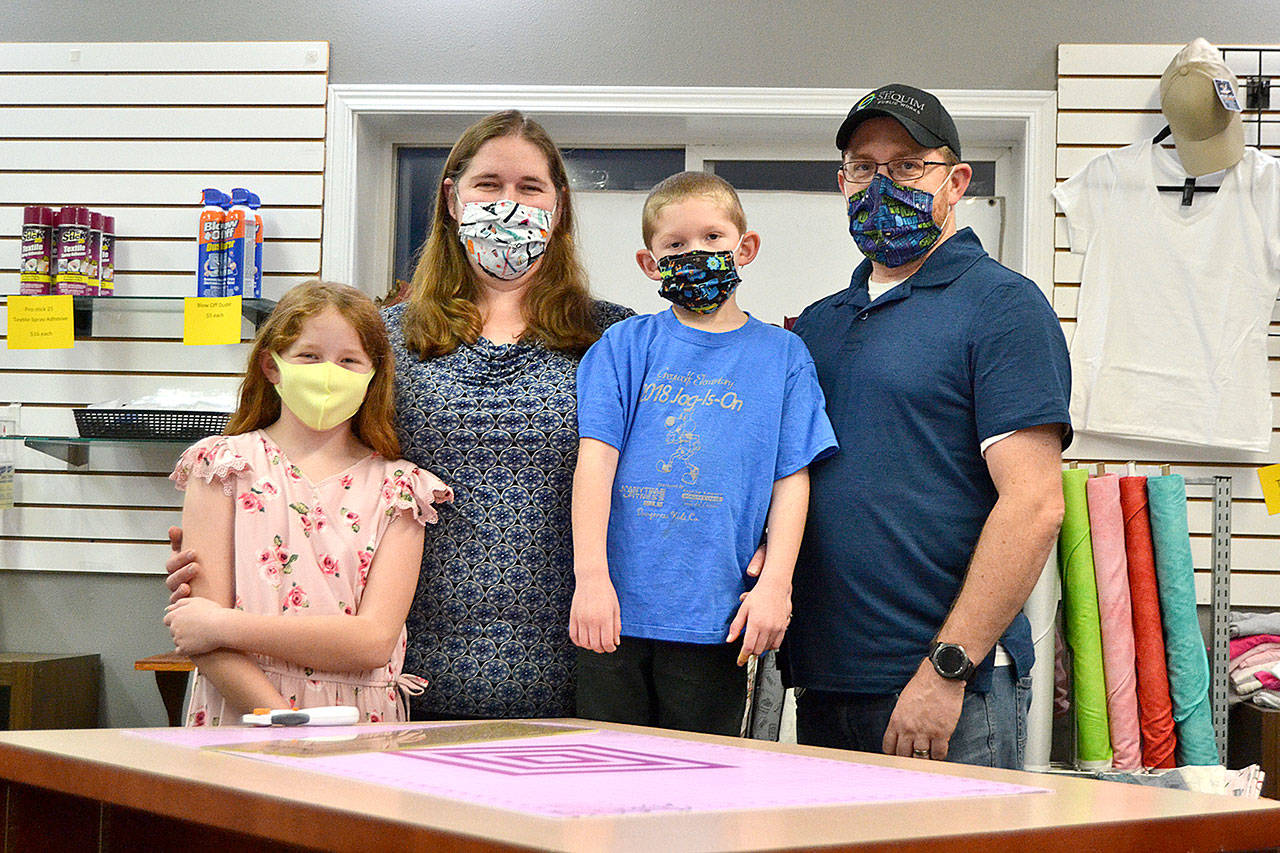 The Lawson Family, from left, Kaylee, Brenda, A.J. and Matt, recently moved their storefront for Loop N Stitch to 61 Hooker Road to offer a range of services from alterations to sewing machine service and repair. Sequim Gazette photo by Matthew Nash