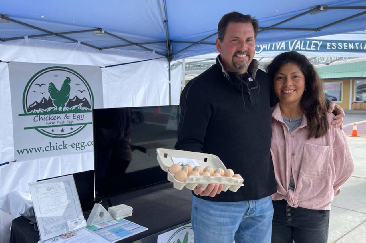 Margarita and Bill Lee of Chicken & Egg bring fresh eggs to the Sequim Farmers & Artisans Market each weekend during the late spring, summer and early fall months.