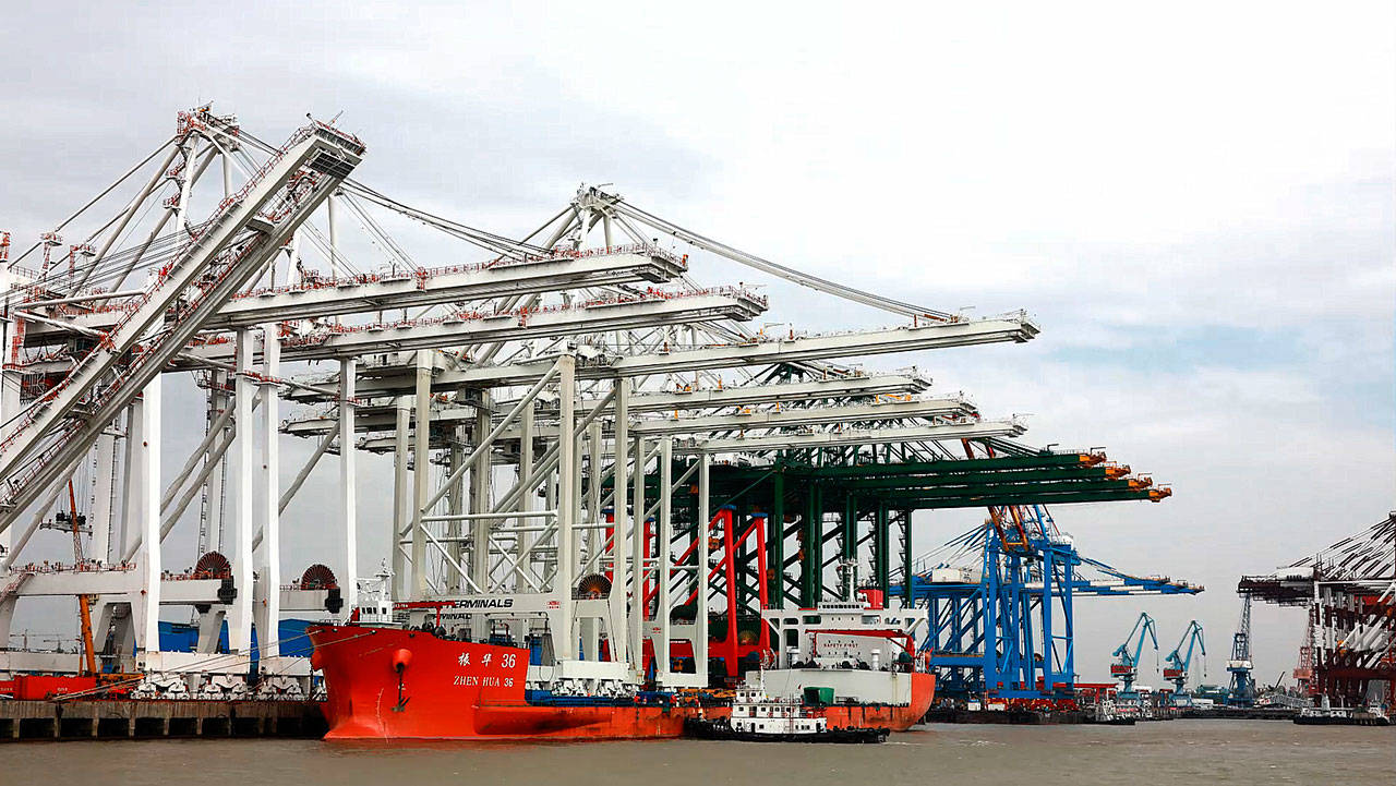 The Port of Seattle welcomes four new massive cranes as part of its Terminal 5 Modernization Project on Sunday, June 13; Residents of the Olympic Peninsula can view the cranes as they are transported through the Strait of Juan de Fuca Sunday morning, port officials said. Photo courtesy of Port of Seattle