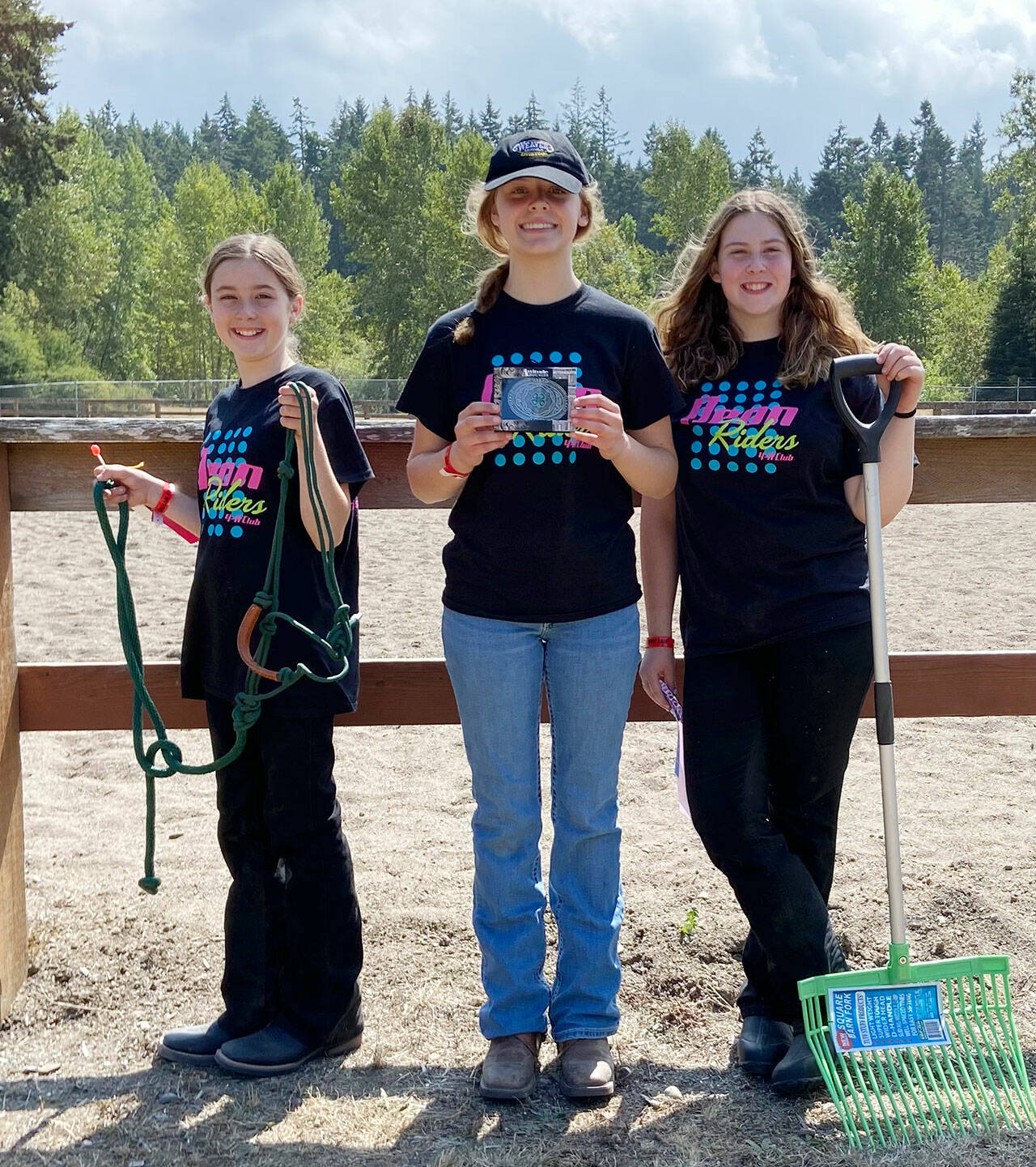 Pictured, from left, Lila Torey, Taylor Maughan and KK Pitts were the top three high point placers at the Aug. 21-22 4-H event at the Clallam County Fairgrounds. Submitted photo