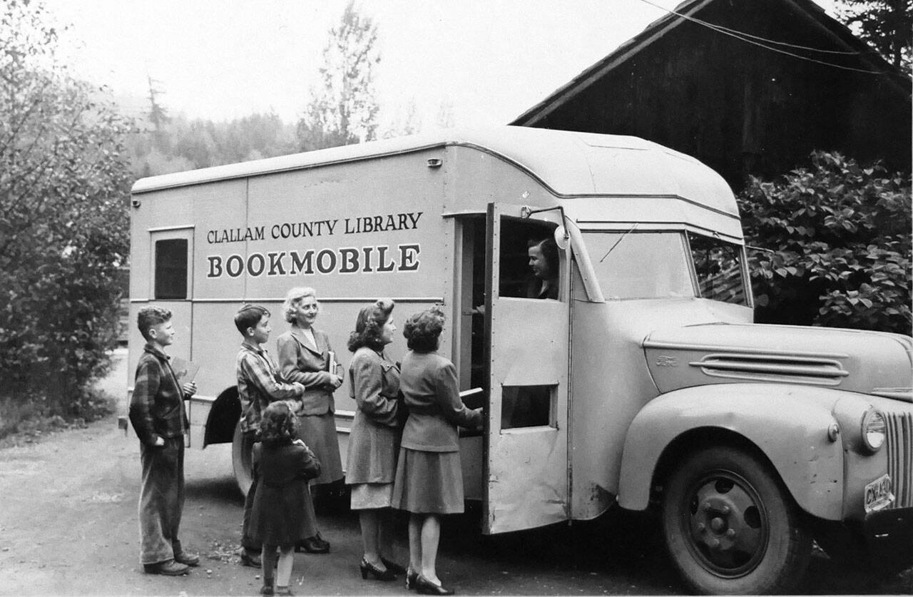 Photo courtesy of North Olympic Library System
The North Olympic Library System is launching a new bookmobile service in 2022 and is seeking artists to help design the vehicle’s exterior. Pictured is a historic photo of the Clallam County Library Bookmobile.