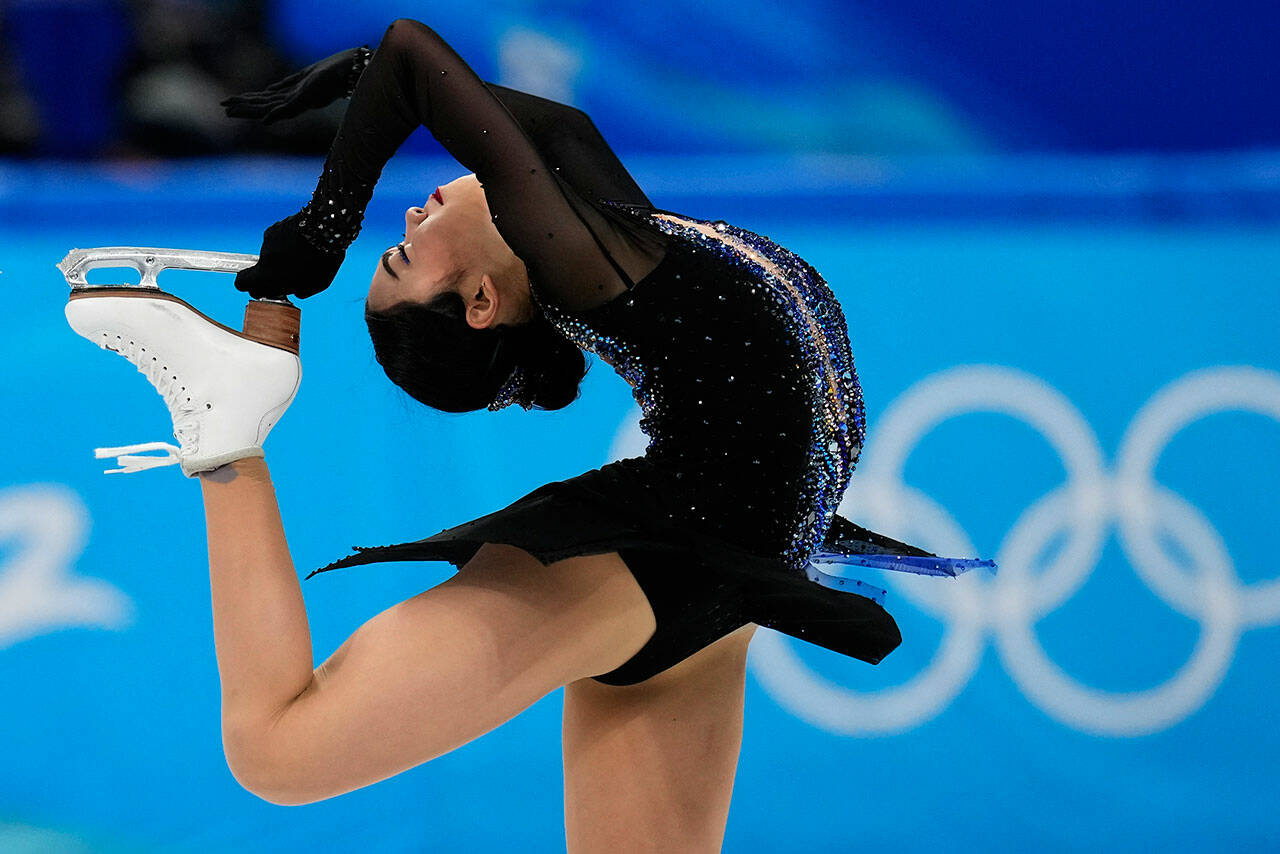 Natacha Pisarenko/ The Associated Press
Karen Chen, of the United States, competes in the women’s short program team figure skating competition at the 2022 Winter Olympics, Sunday, in Beijing.