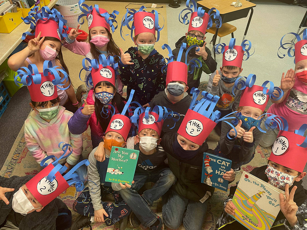 Submitted photo
Students in Doreen Minard’s second grade class at Helen Haller Elementary School celebrate Read Across America day by reading Dr. Seuss books and creating their own “Cat in the Hat” hats.