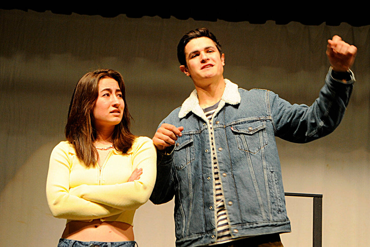 Sequim Gazette photos by Matthew Nash
Emma (Kariya Johnson) and Jeff (Henry Hughes) share a disagreement during one of the many musical numbers in “Emma: A Pop Musical” set for May 6-21 .