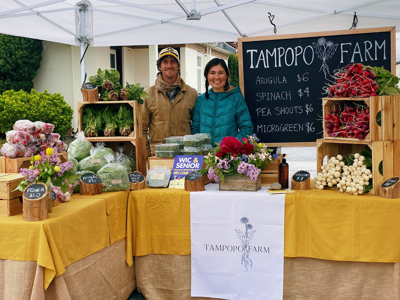 Photo by Emma Jane Garcia
Husband-and-wife duo of Matt Rohanna and Teresa Shiraishi bring a range of produce from Tampopo Farm to the Sequim Farmers & Artisans Market on Saturday.