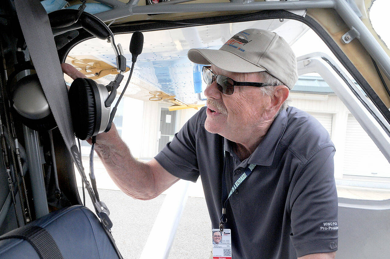 Photo by Keith Thorpe/Olympic Peninsula News Group
DART volunteer pilot Ray Ballantyne of Sequim prepairs his airplane for a training airlift to Diamond Point Airport from Port Angeles on July 9.