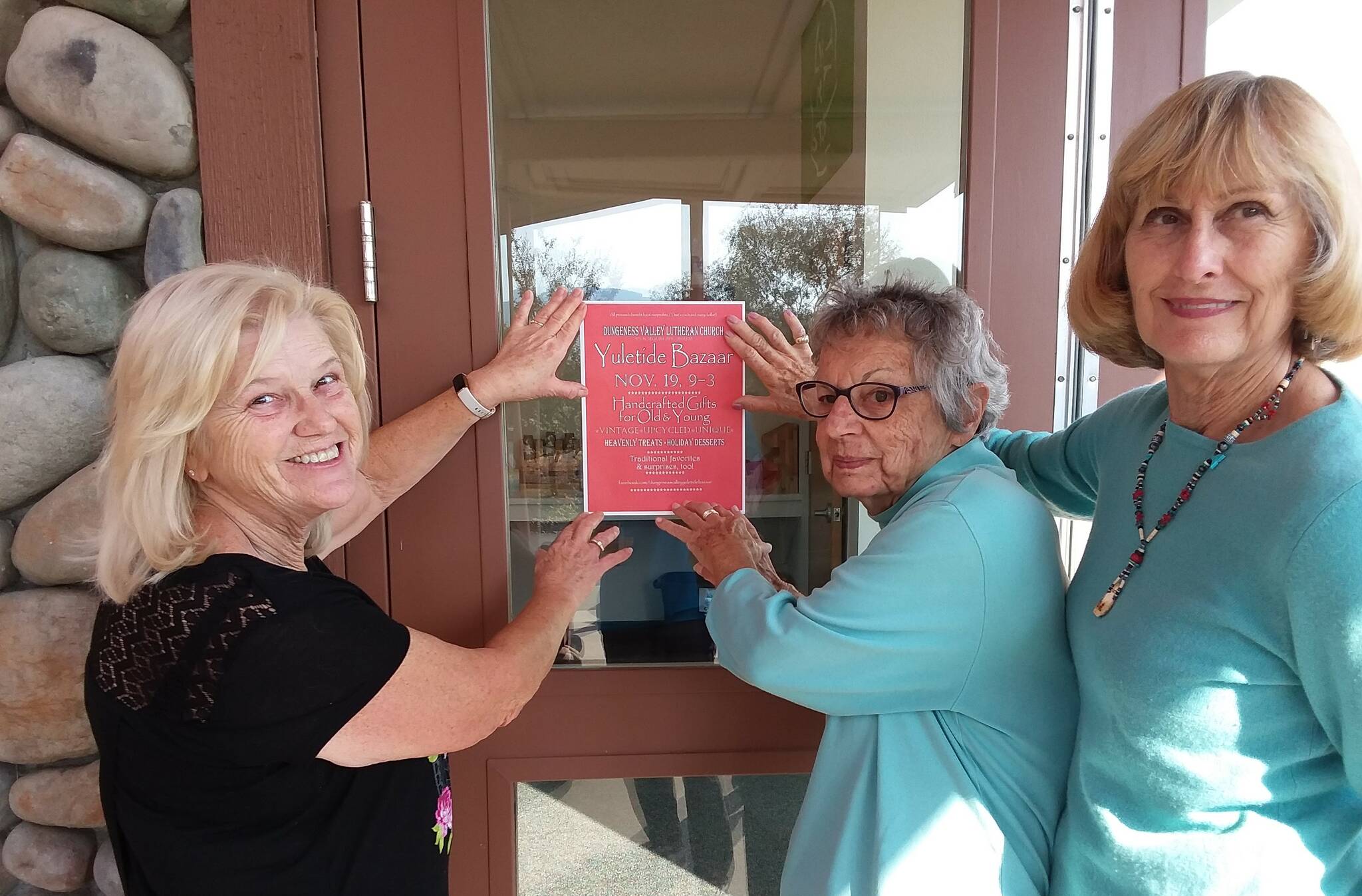 Submitted photo / From left, Carol Pope of Sequim and Sue Pierce and Candice Olsen, both of Port Angeles, are among the two dozen women preparing for Dungeness Valley Lutheran Church’s Yuletide Bazaar Nov. 19.