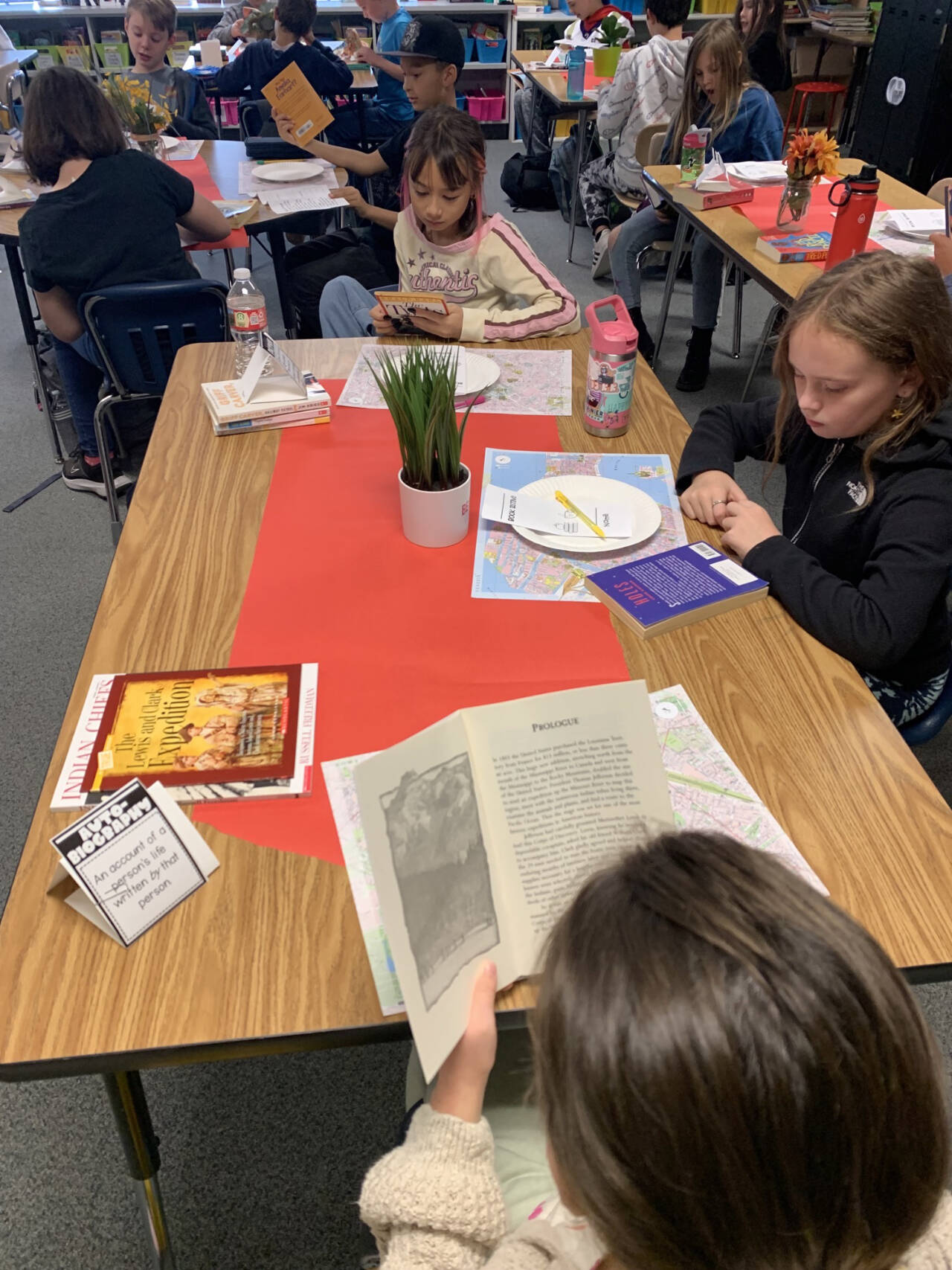 Submitted photo / Students in Pamela Schrubb’s fifth-grade class at Greywolf Elementary School enjoy a “book tasting.”