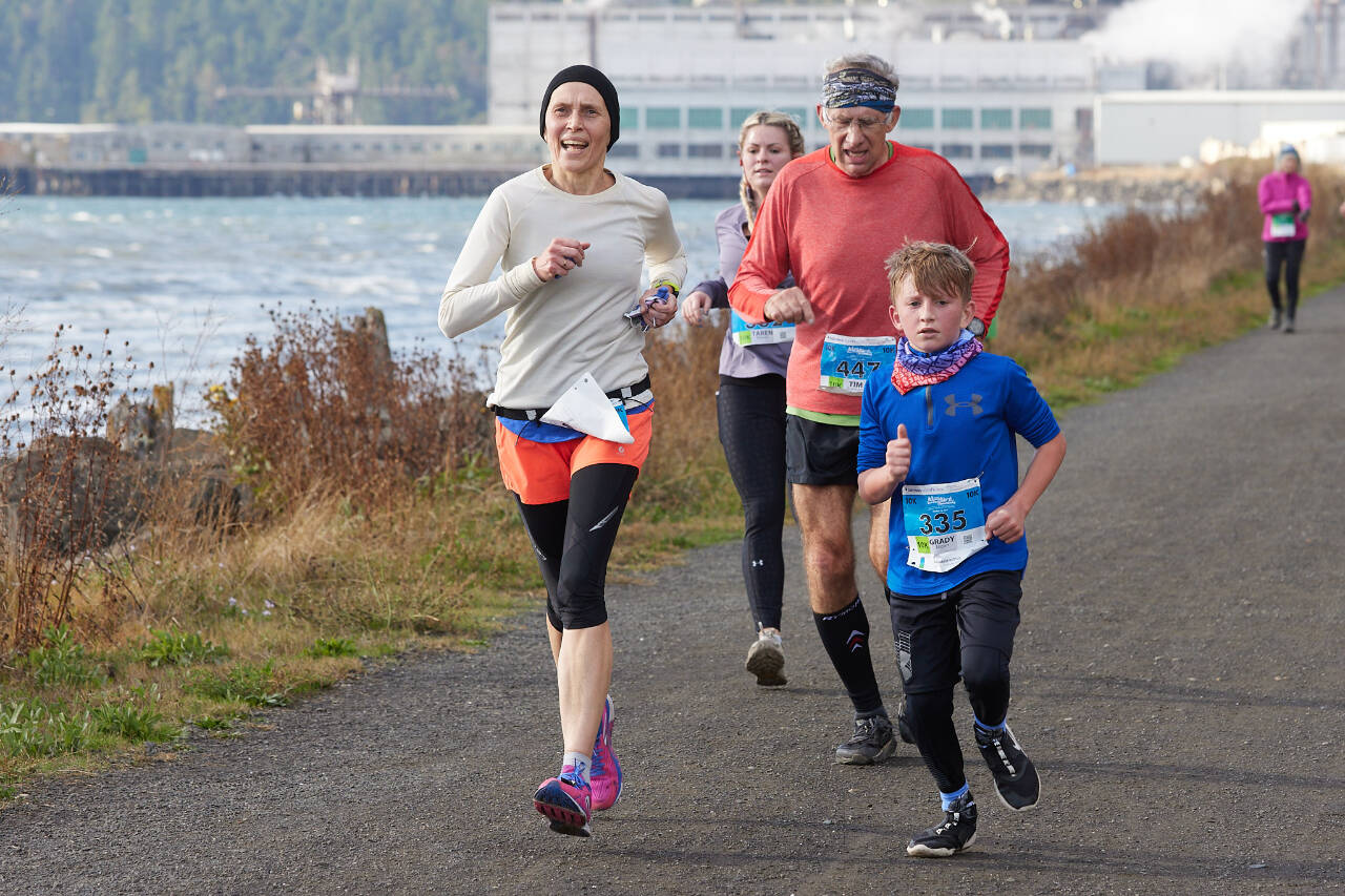 Photo courtesy of Run the Peninsula
Participants race toward the finish line at the third-annual Larry Scott Trail 5k/10k/half-marathon in 2021.