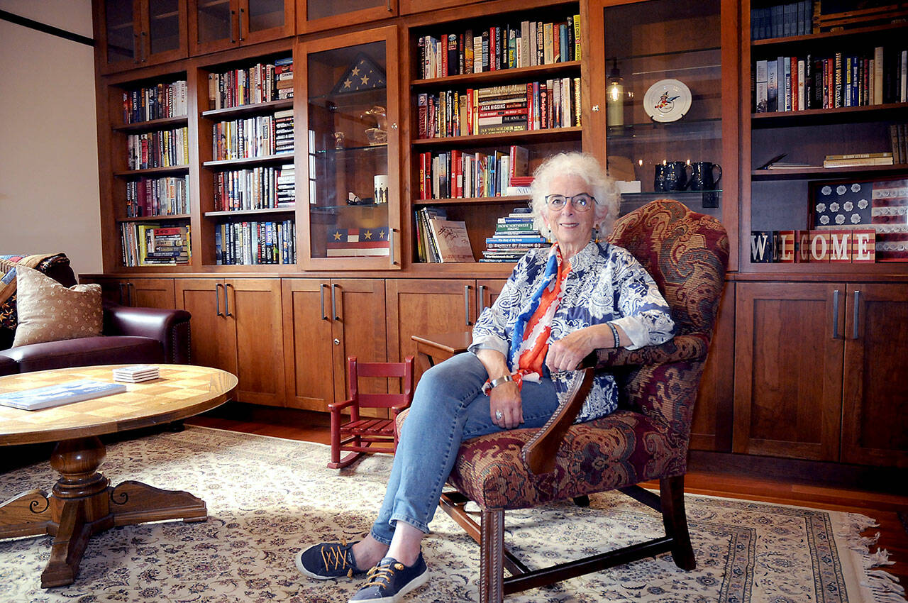 Photo by Keith Thorpe/Peninsula Daily News / Betsy Reed Schultz, head of the Captain Joseph Foundation, sits in the library of the Captain Joseph House in Port Angeles as the respite home for Gold Star families prepares for its first guests this weekend.