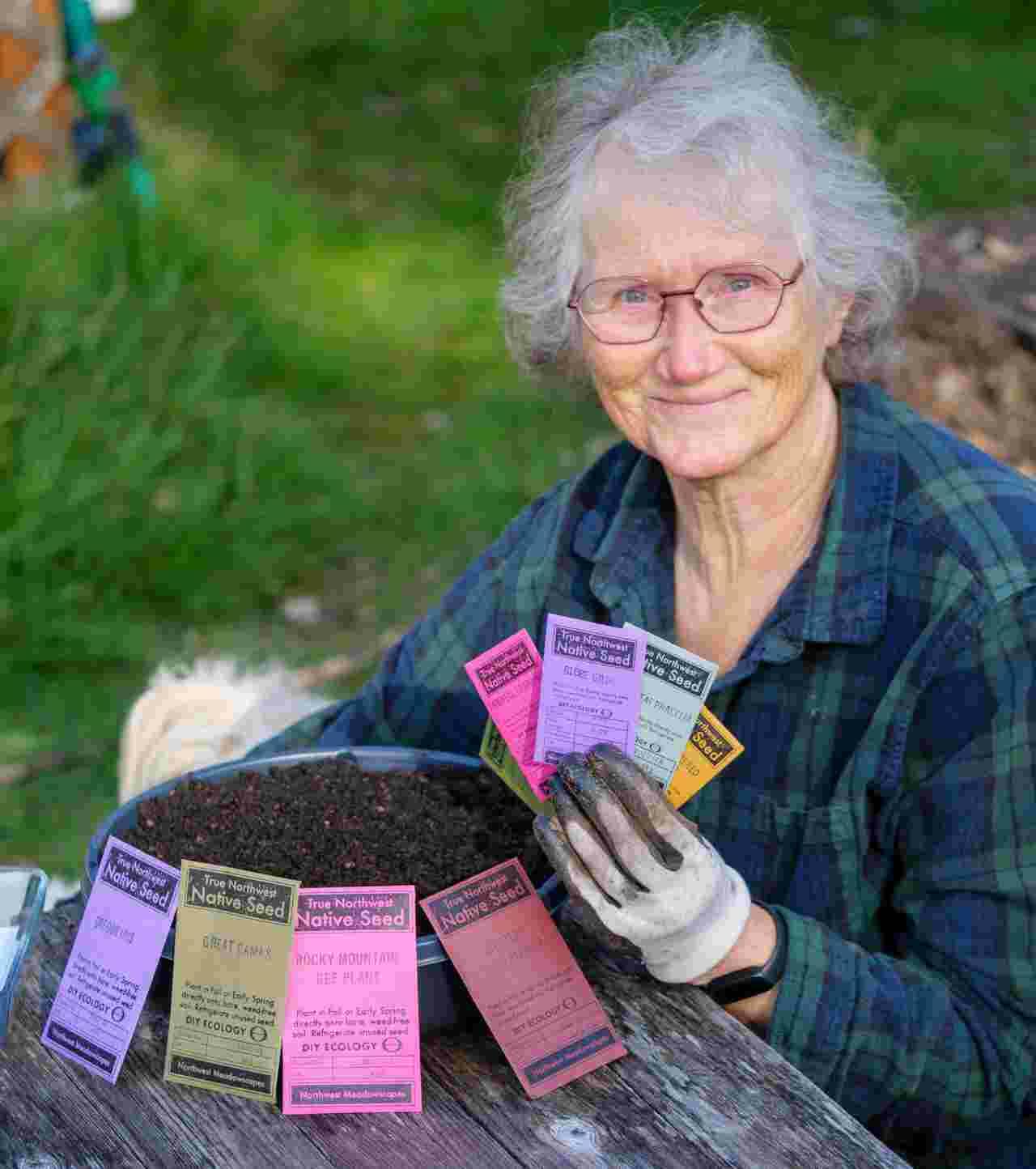 Photo by Craig Wester / Jefferson County Master Gardener Nita Wester displays native wildflower seeds that she is starting for a trial showing in flower beds and container plantings. Wester hosts the Green Thumb Education Series presentation, “Pollinator Plantings: Perfecting the Process,” set for noon-1 p.m. Thursday, April 27, at the Port Angeles Library.