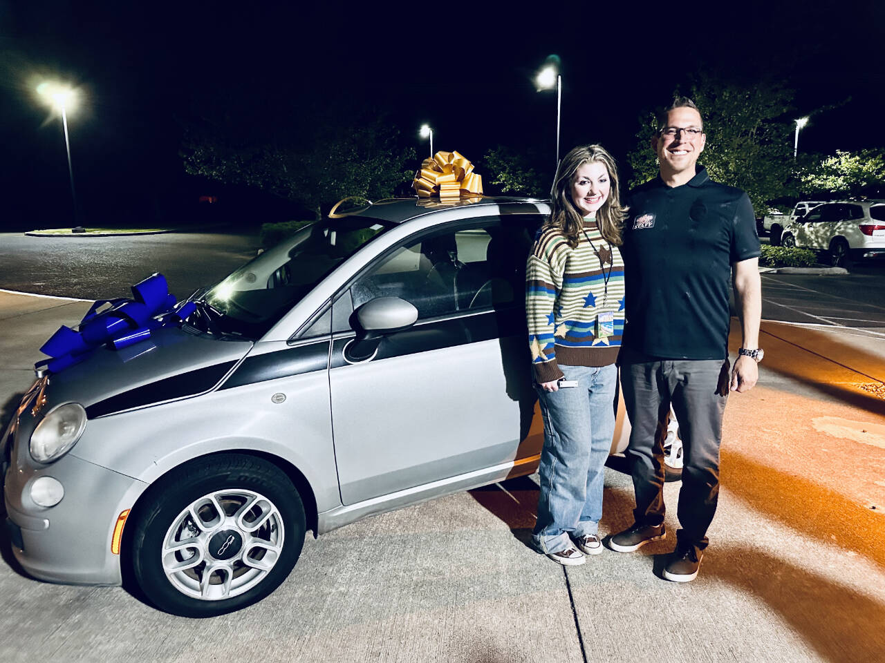 Photo courtesy of Rocha Family Auto Sales
Graduating senior Alivia Gray wins a car, courtesy of Michael Rocha and Rocha Family Auto Sales, at the Sequim Graduation Night party on June 16.