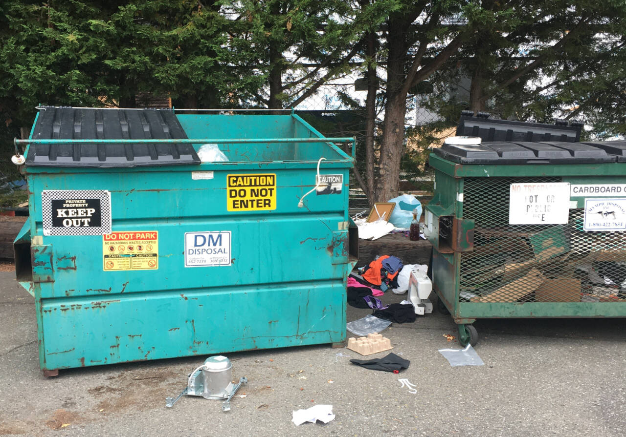 Photo courtesy of Belicia Muñoz
Serenity Thrift Store staff say people have been breaking into the dumpsters near the store and spreading trash around the property.