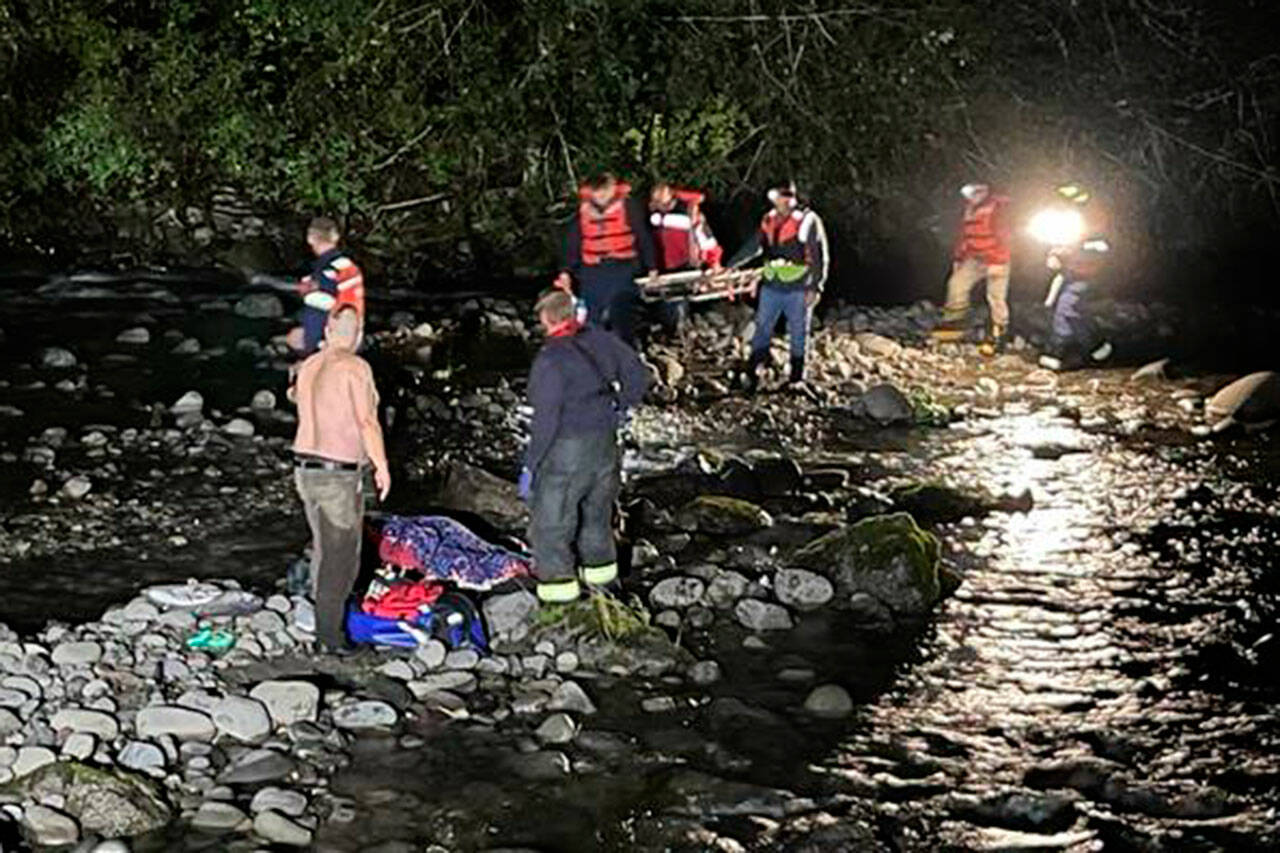 Photo courtesy Chris Turner
Clallam County Fire District 3 conducts a rescue on Sept. 28 for an injured teenager in the Dungeness River.