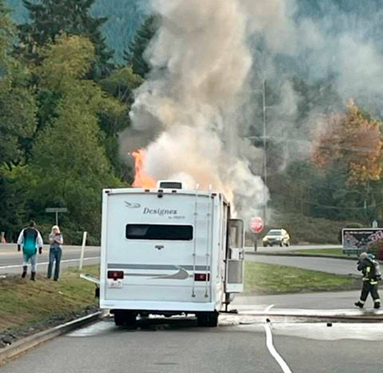 Photo courtesy Clallam County Fire District 3
A fire inside a recreational vehicle was extinguished on Oct. 8 evening in Blyn. No one was injured.