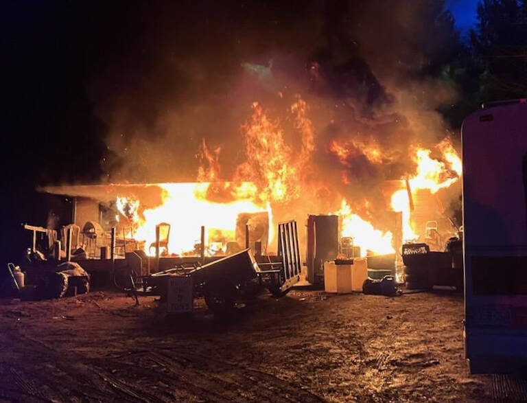 Photo courtesy of Clallam County Fire District 3 / Sequim firefighters respond to a structure fire on the 900 block of Hooker Road on Dec. 27.