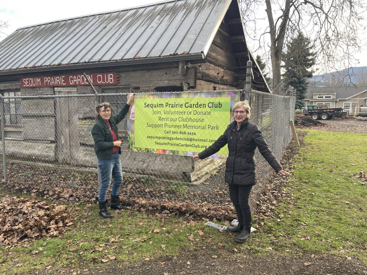 Photo courtesy of Sequim Prairie Garden Club
Sequim Prairie Garden Club’s Suzan Mannisto, left, and Vina Winters promote community rentals of Pinoeer Memorial Park’s clubhouse. Join club members on Jan. 8 at its first meeting of 2024, “Creating an English Garden” with BJ Paton.