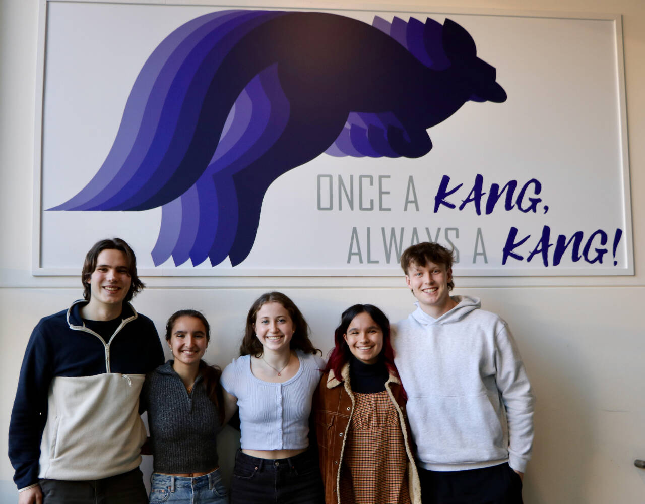 Photo courtesy of Washington State Journal / Students who pushing for an anti-overdose drug for schools are, from left, Theodore Meek, Joanna Lymberis, Olivia Milstein, Sofia Lymberis and Reilly Jones. With a mascot of kangaroos, Lake Washington High School is a public school in Kirkland.