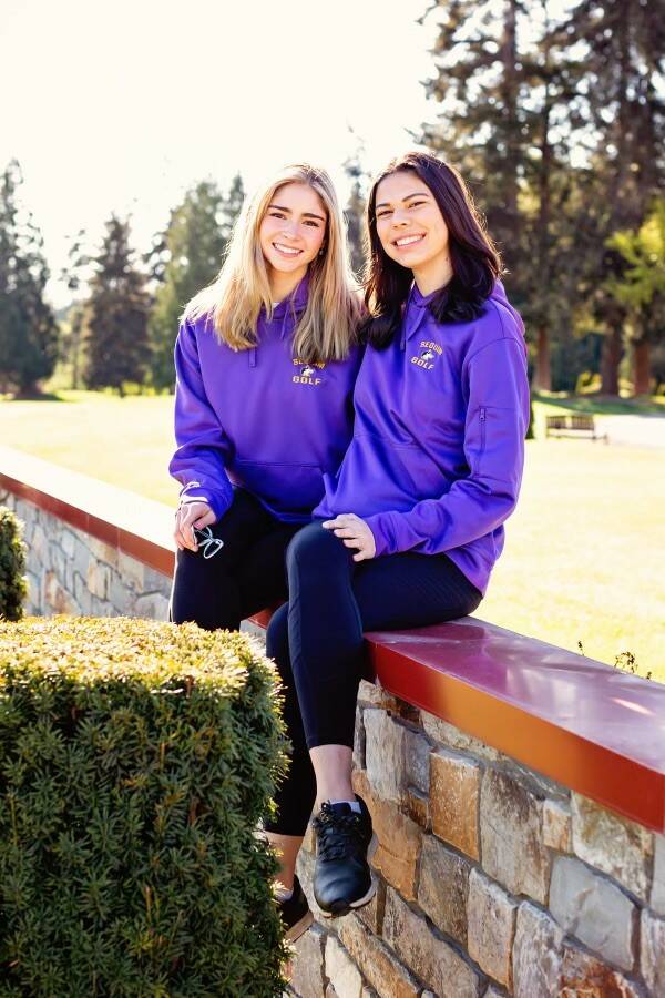 Photo courtesy of Tim Lusk
Sequim’s Ava Johnson, left, and Emily Post are headed to the class 2A state golf tournament in Liberty Lake next week after earning qualifying finishes at the Olympic League tourney on May 6.