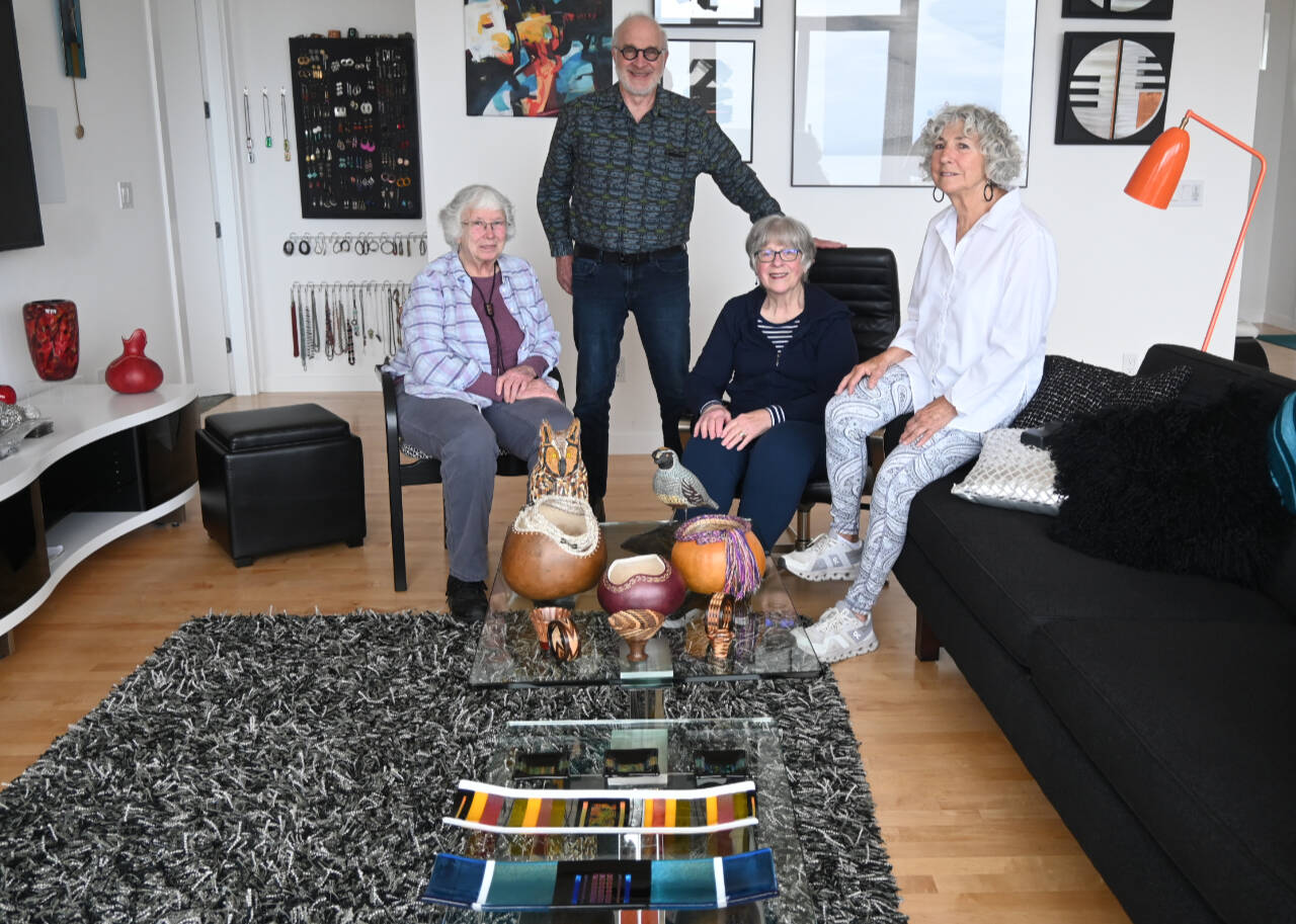 Sequim Gazette photo by Michael Dashiell / From left, Martha Collins, Christian Speidel, Roberta Cooper and Liz Harper join 20 other artists displaying a wide variety of creativity at the Artworks2 third-annual Invitational Art Show, set for June 28-29 in Port Townsend.