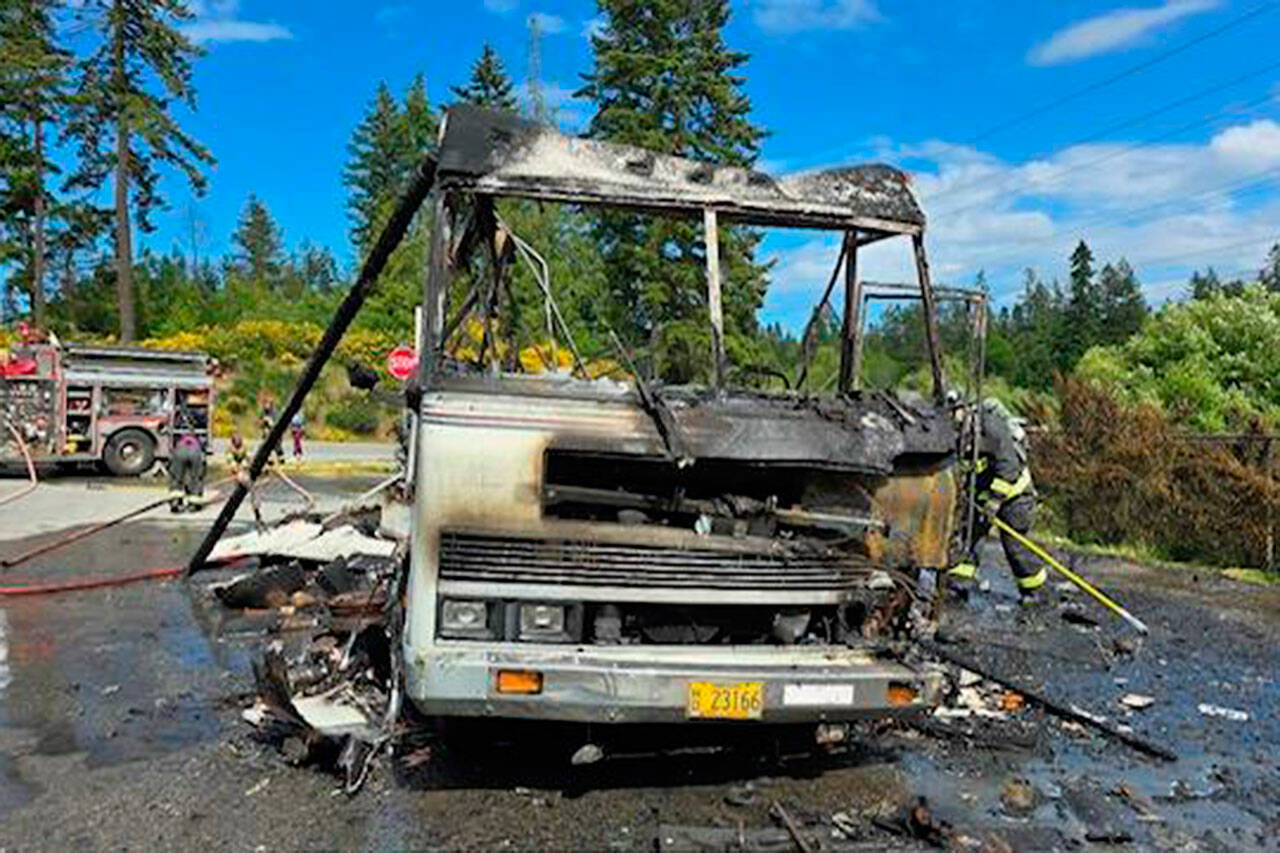 Photo courtesy Clallam County Fire District 3
A fire inside an RV off Old Olympic Highway left a woman without a home, and her belongings on June 5.