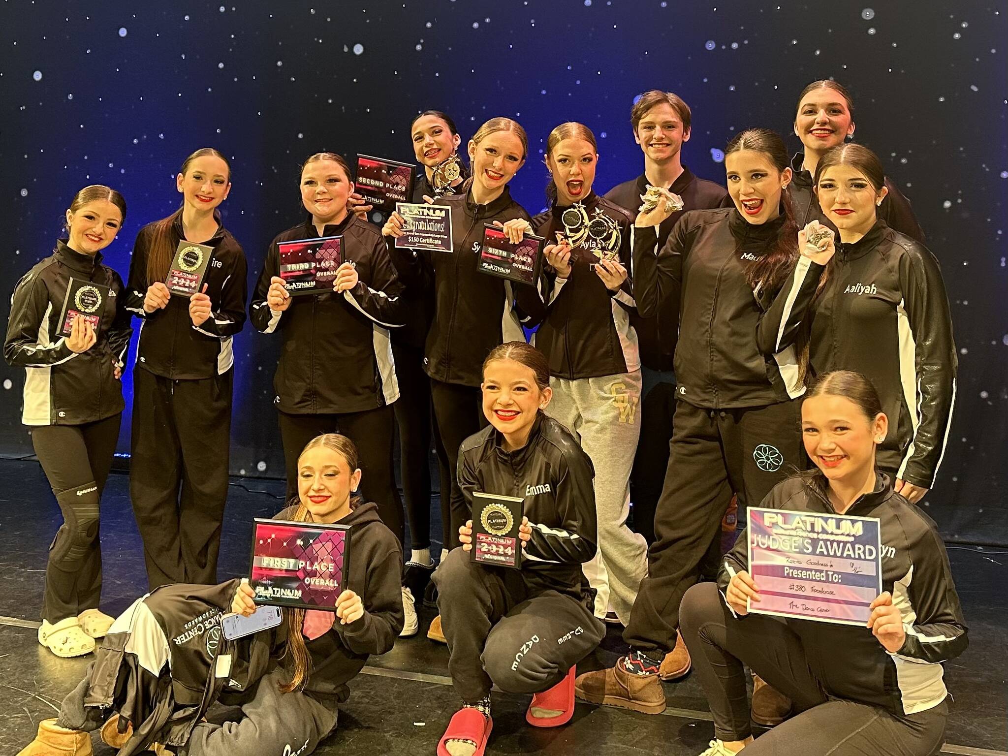 Photo courtesy of Erica Edwards
Members of competitive dance teams from The Dance Center by Erica Edwards in Sequim celebrate strong finishes at the Spotlight Dance Cup in Seattle earlier this year.