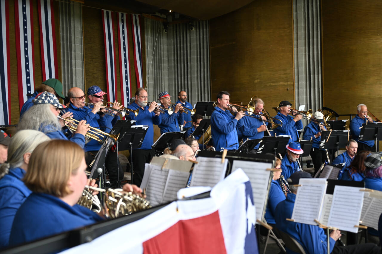 Photo by Richard Greenway/Sequim City Band / Trumpets and trombones play out “The Stars and Stripes Forever” at the 2022 Sequim City Band’s Fourth of July concert in 2022.