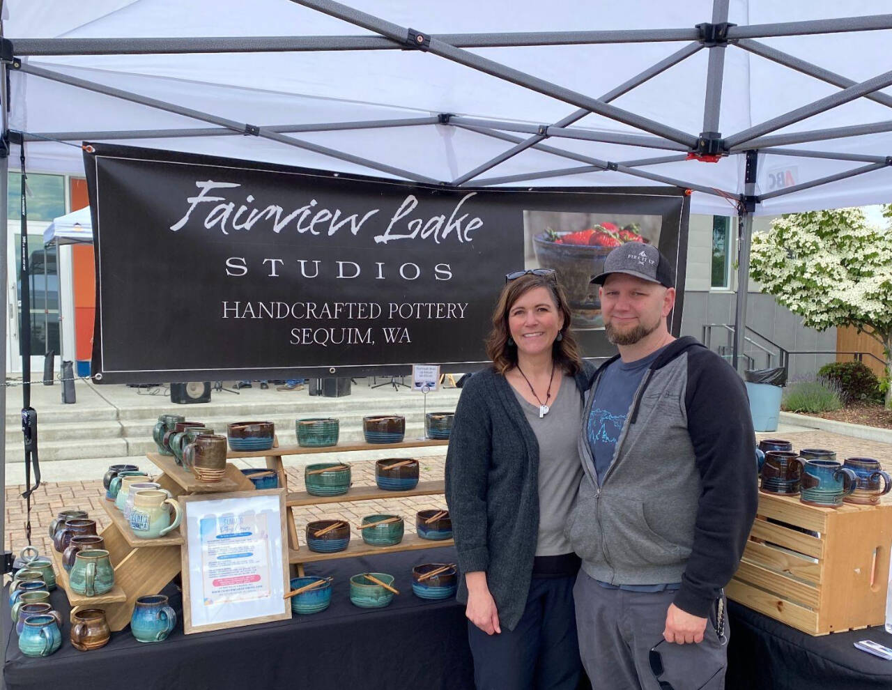 Photos by Layla Forêt
Check out Fairview Lake Studios’ handmade, functional stoneware pottery, created by Brian and Wendy Fuller, at the Sequim Farmers & Artisans Market.